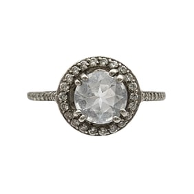 Sterling Topaz and Diamond Halo RIng Sz 10.5