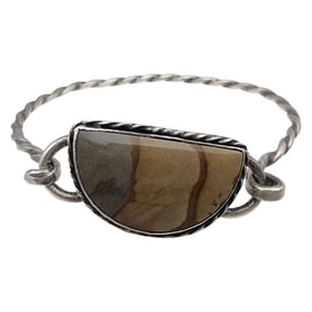 Signed Artisan Sterling Jasper Twist Bangle Bracelet