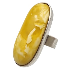 Vintage Sterling Egg Yolk Amber Ring Sz 6.5
