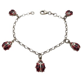 Sterling Ladybug Link Bracelet