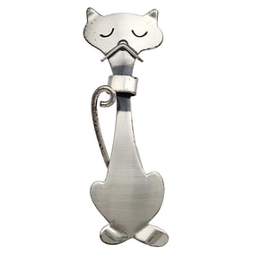 Vintage Orb Sterling Cat Brooch