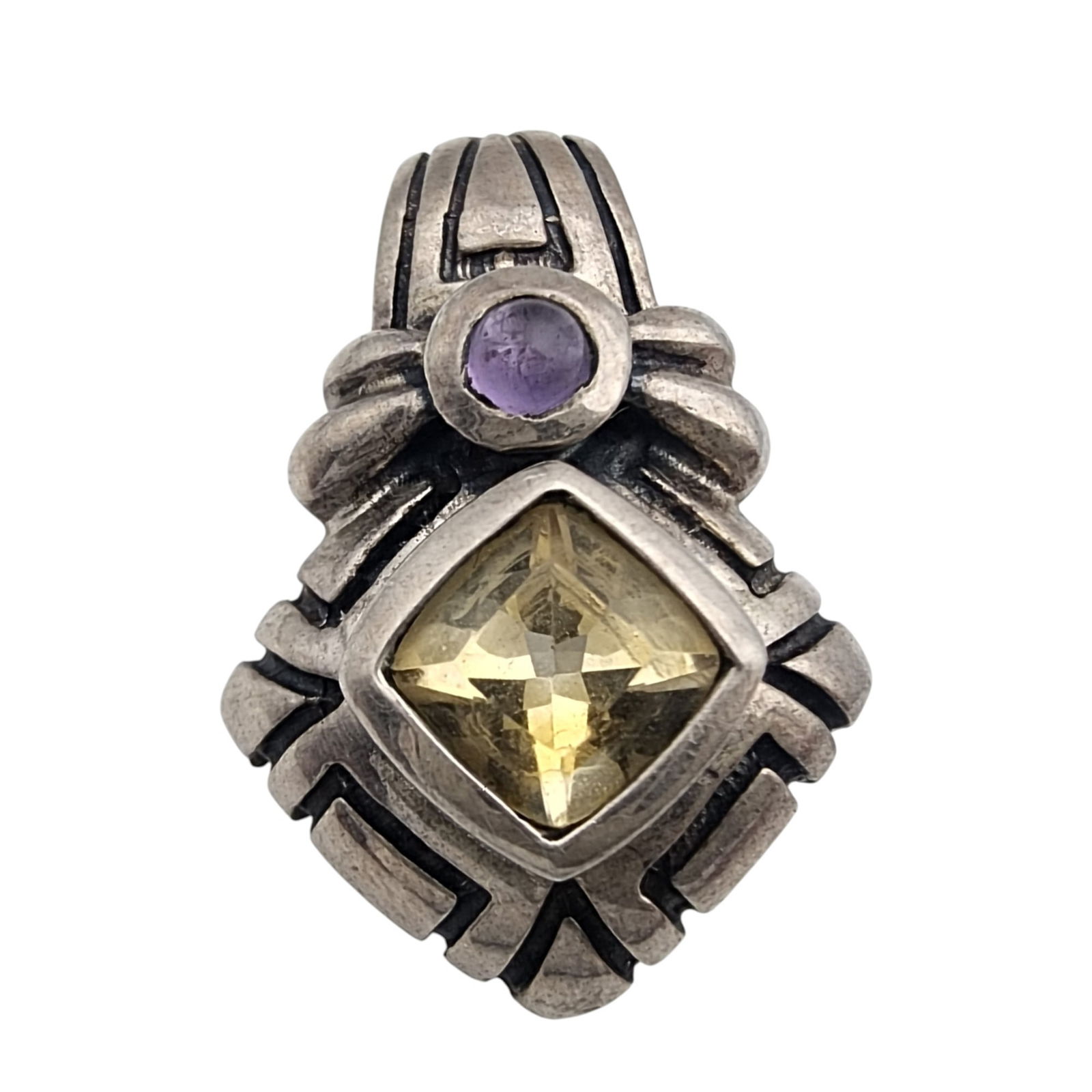 Sterling Citrine and Amethyst Pendant: Sterling Citrine and Amethyst Pendant - 8.1g