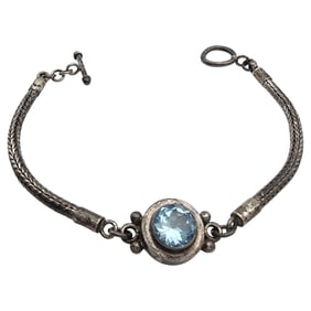 Vintage Sterling Topaz Woven Chain Bracelet