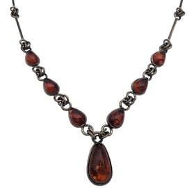 Vintage Sterling Amber Drop Necklace