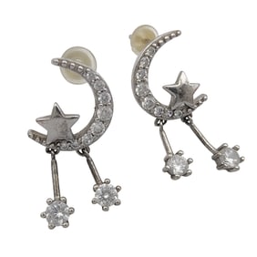 Sterling Star and Moon Dangle Earrings