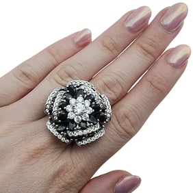 Sterling Rhinestone Flower Ring Sz 8