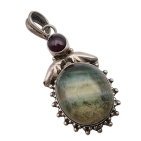 Sterling Fluorite and Garnet Pendant