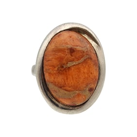Signed Sterling Coral Ring Sz 7