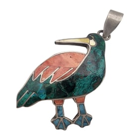 Sterling Multistone Inlay Bird Pendant