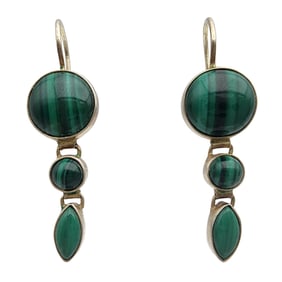 Gold over Sterling Malachite Dangle Earrings