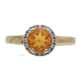 Gold over Sterling Orange Halo Ring Sz 10