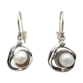 Israel Sterling Pearl Dangle Earrings