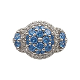 Sterling Aquamarine Cluster Ring Sz 10