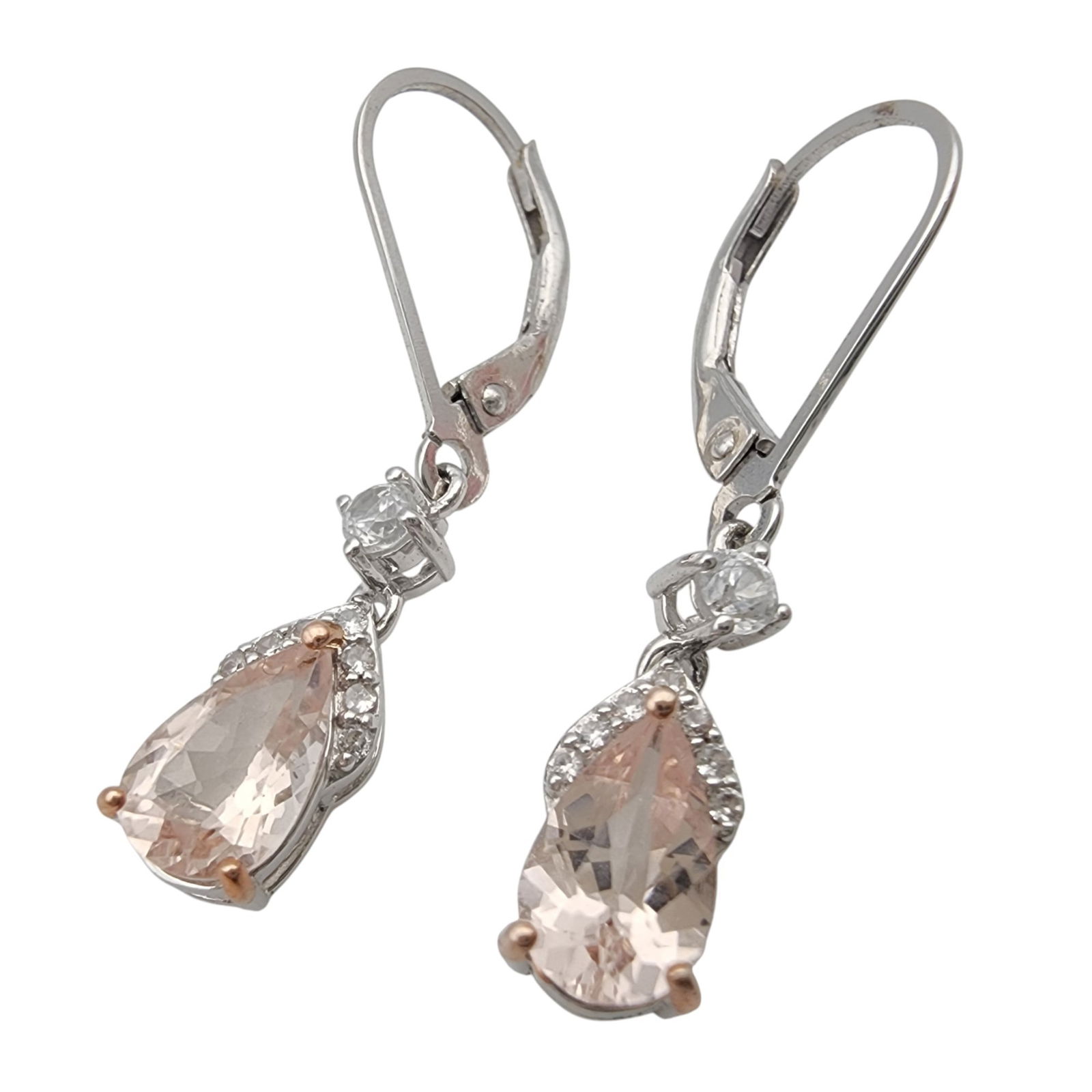 Sterling Morganite and Spinel Dangle Earrings: Sterling Morganite? and Spinel Dangle Earrings - 2.1g