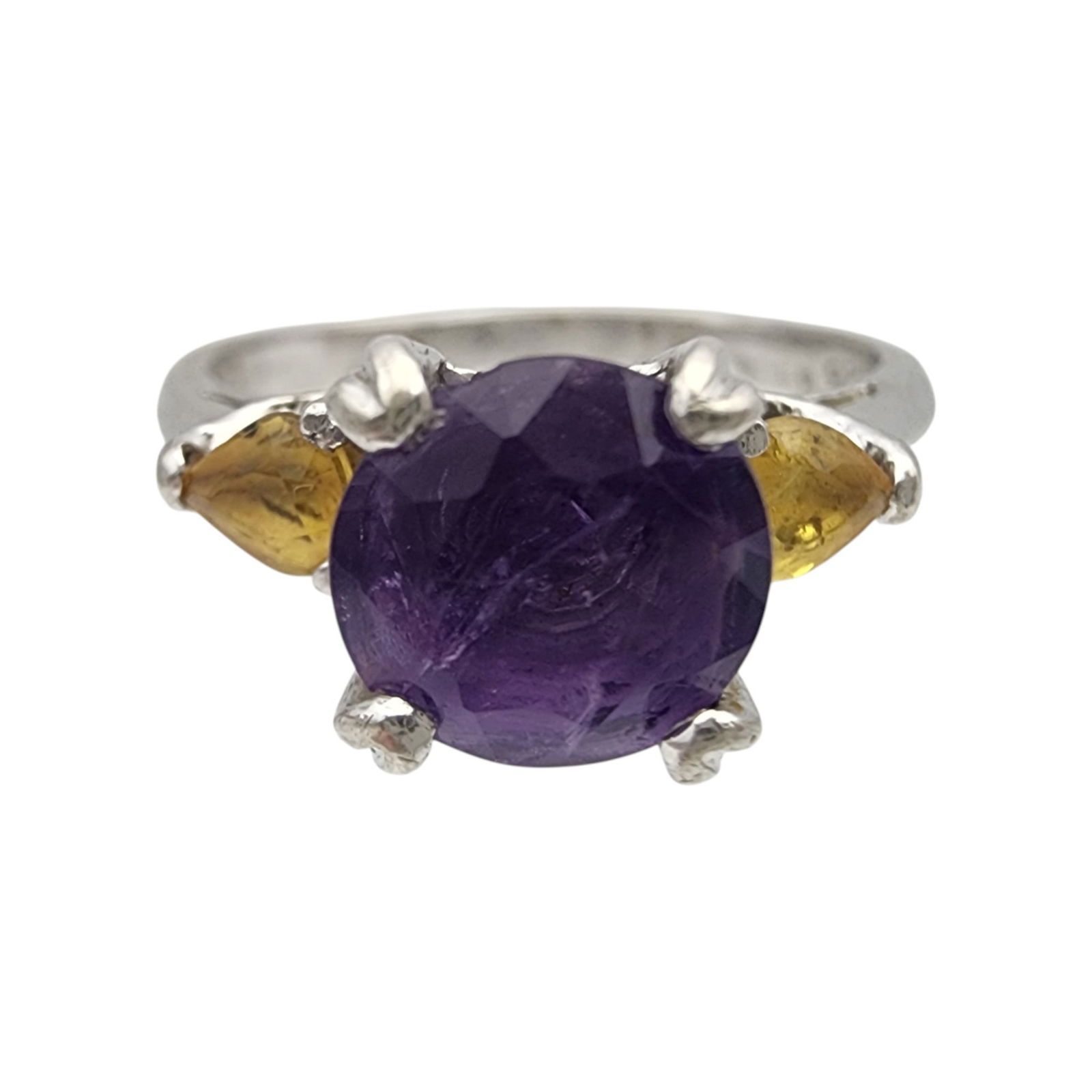 Signed Sterling Amethyst and Yellow Topaz Ring Sz 7.5 (1 of 8)