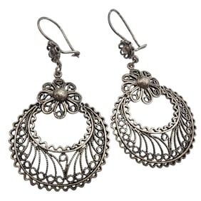 DGS Turkey Sterling Filigree Dangle Earrings