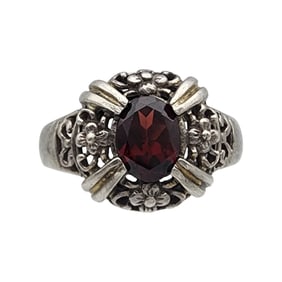 Vintage Sterling Garnet Ring Sz 9