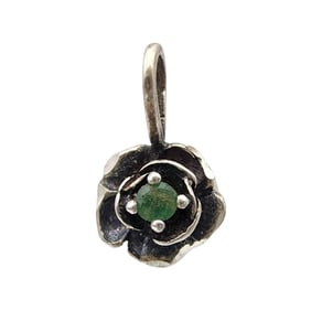 Vintage Sterling Emerald Flower Pendant