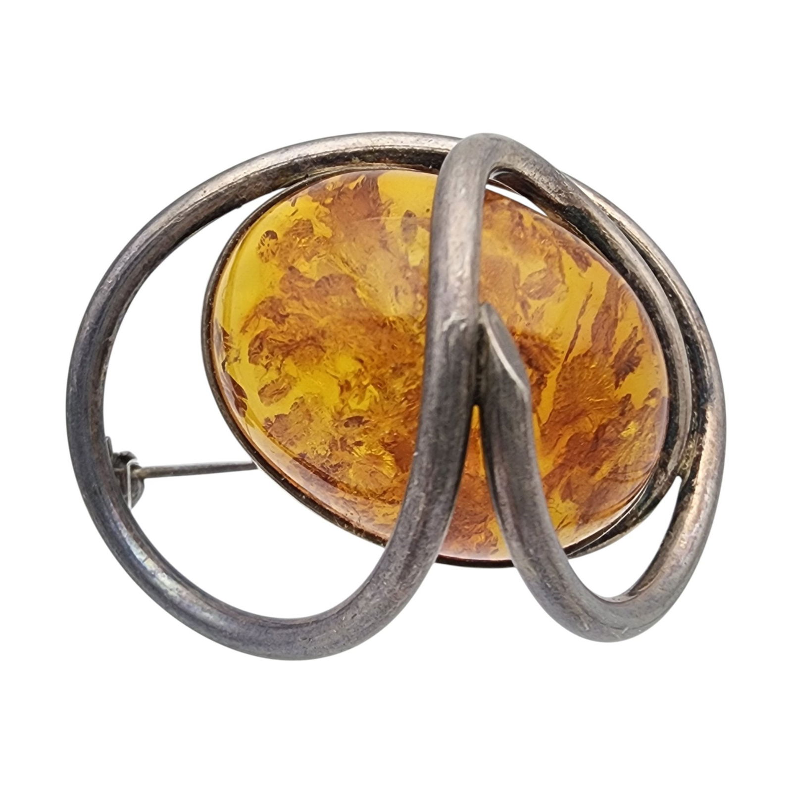 Vintage Signed Sterling Baltic Amber Brooch: Vintage Signed Sterling Baltic Amber Brooch - 16.8g