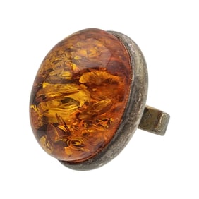Vintage Sterling Amber Ring Sz 5.5