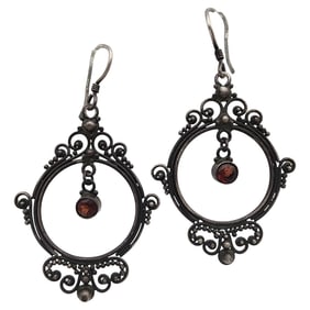 Vintage Sterling Garnet Dangle Earrings