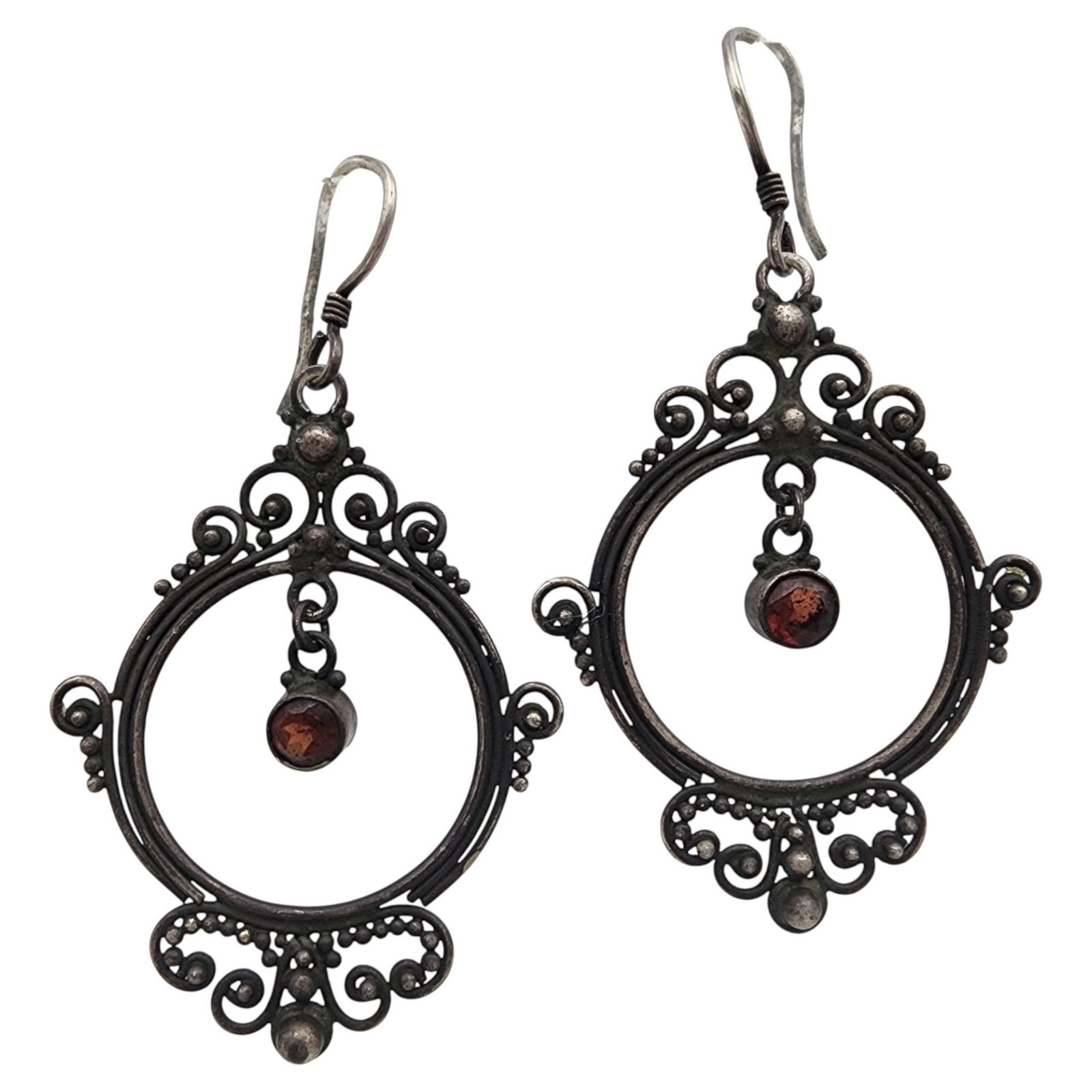 Vintage Sterling Garnet Dangle Earrings (1 of 4)