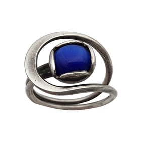 Sterling Blue Cats Eye Ring Sz 6