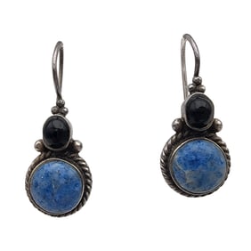 Sterling Sodalite and Onyx Drop Earrings
