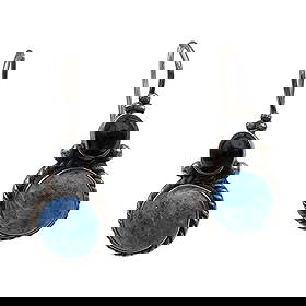 Sterling Sodalite and Onyx Drop Earrings: Sterling Sodalite and Onyx Drop Earrings - 6.6g