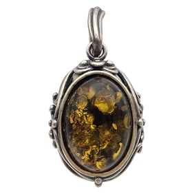 Vintage Sterling Amber Pendant
