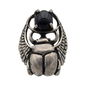 Vintage Sterling Onyx Scarab Winged Beetle Ring Sz 10.25