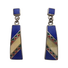 Vintage 950 Sterling Multstone Inlay Dangle Earrings