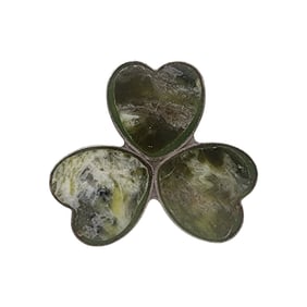 Unique Vintage Sterling Connemara Marble Shamrock Adjustable Ring