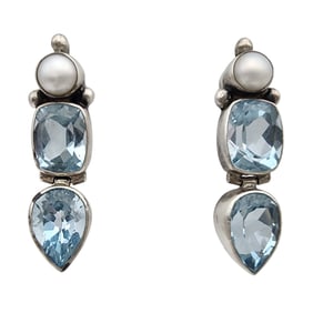 Sterling Topaz and Pearl Hinge Earrings