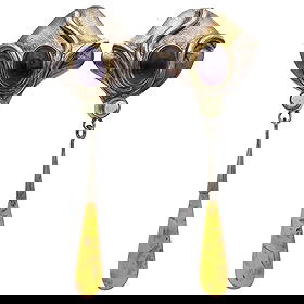 Signed Artisan Sterling Amethyst and Amber Dangle Earrings: Gorgeous Signed Artisan Sterling Amethyst and Amber Dangle Earrings - 11.6g