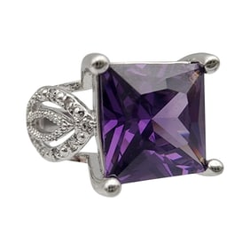 Sterling Purple Rhinestone Ring Sz 8