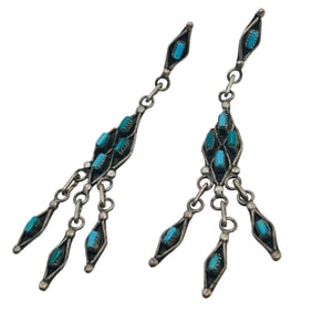 Zuni Needlepoint Turquoise Chandelier Earrings 4.4 G