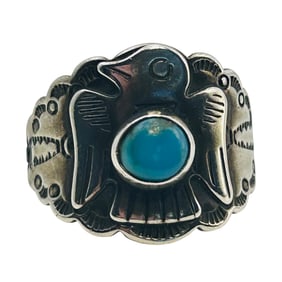 Jane Popovich, Navajo Thunderbird, Sterling Ring Size 6, 3.87 G