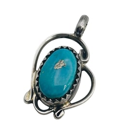 Navajo Signed CB Sterling Turquoise Pendant 2.05 G