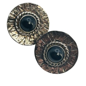 ONYX Native Signed Sterling Oval Clip On Earrings 7.43 G