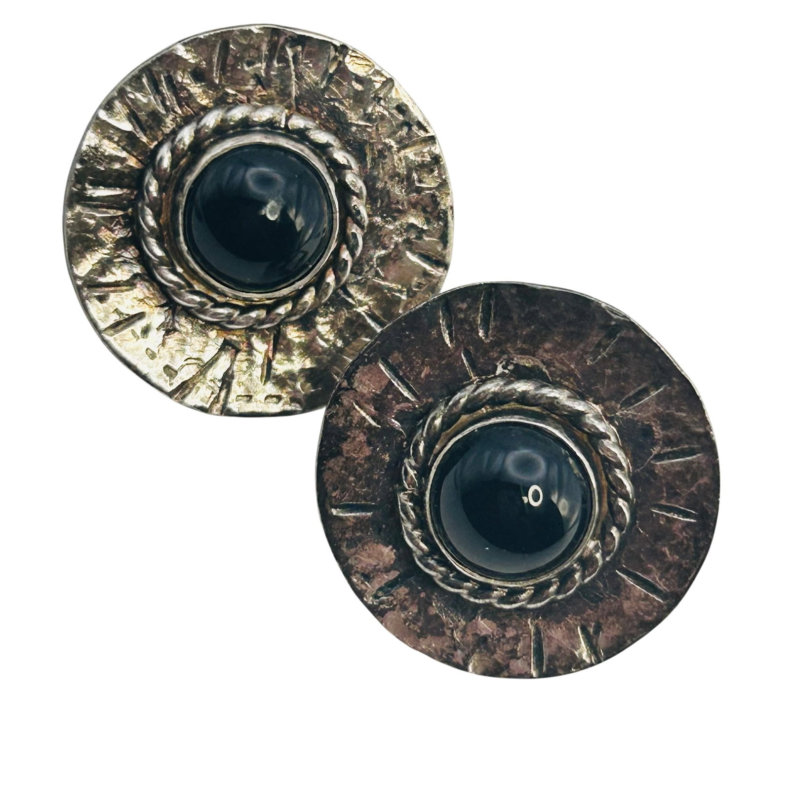 ONYX Native Signed Sterling Oval Clip On Earrings 7.43 G: ONYX native signed Sterling oval clip on earrings 7.43 g