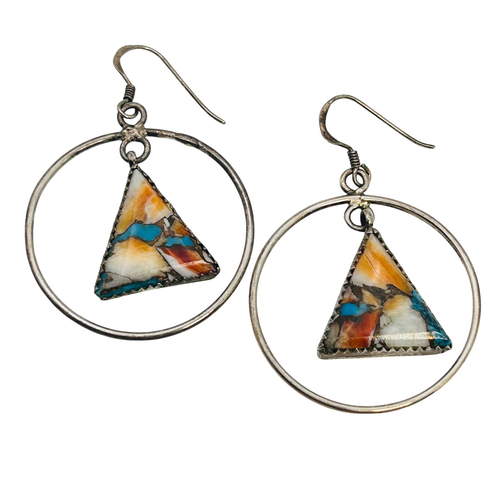 Louise Kee Navajo Sterling Inlay Stone Dangle Earrings 8.55 G: Louise Kee Navajo Sterling inlay Stone dangle earrings 8.55 g