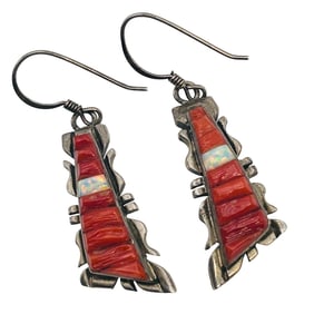 Native Coral Opal Sterling Dangle Earrings 6.33 G