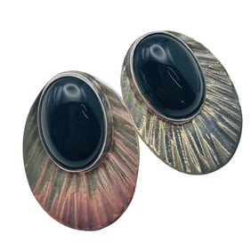Navajo ONYX Oval Sterling Earrings 7.82 G