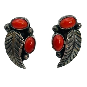 Navajo Sterling Coral Pushback Earrings 3.84 G