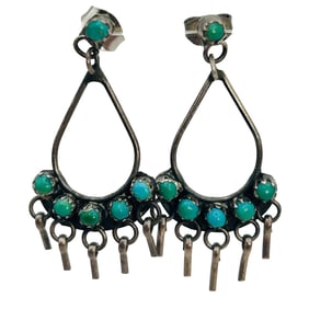 Vintage Zuni Sterling Snake Eye Turquoise Chandelier Earrings 2.63 G