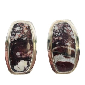 Navajo Signed NK Wild Horse Jasper Sterling Earrings 3.79 G