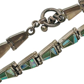 Southwest Turquoise Opal Sterling Linked Bracelet Toggle Clasp 14.06 G