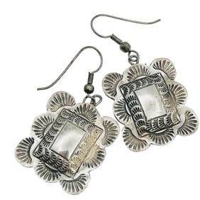 Navajo Sterling Rectangular Etched Dangle Earrings 7.26 G