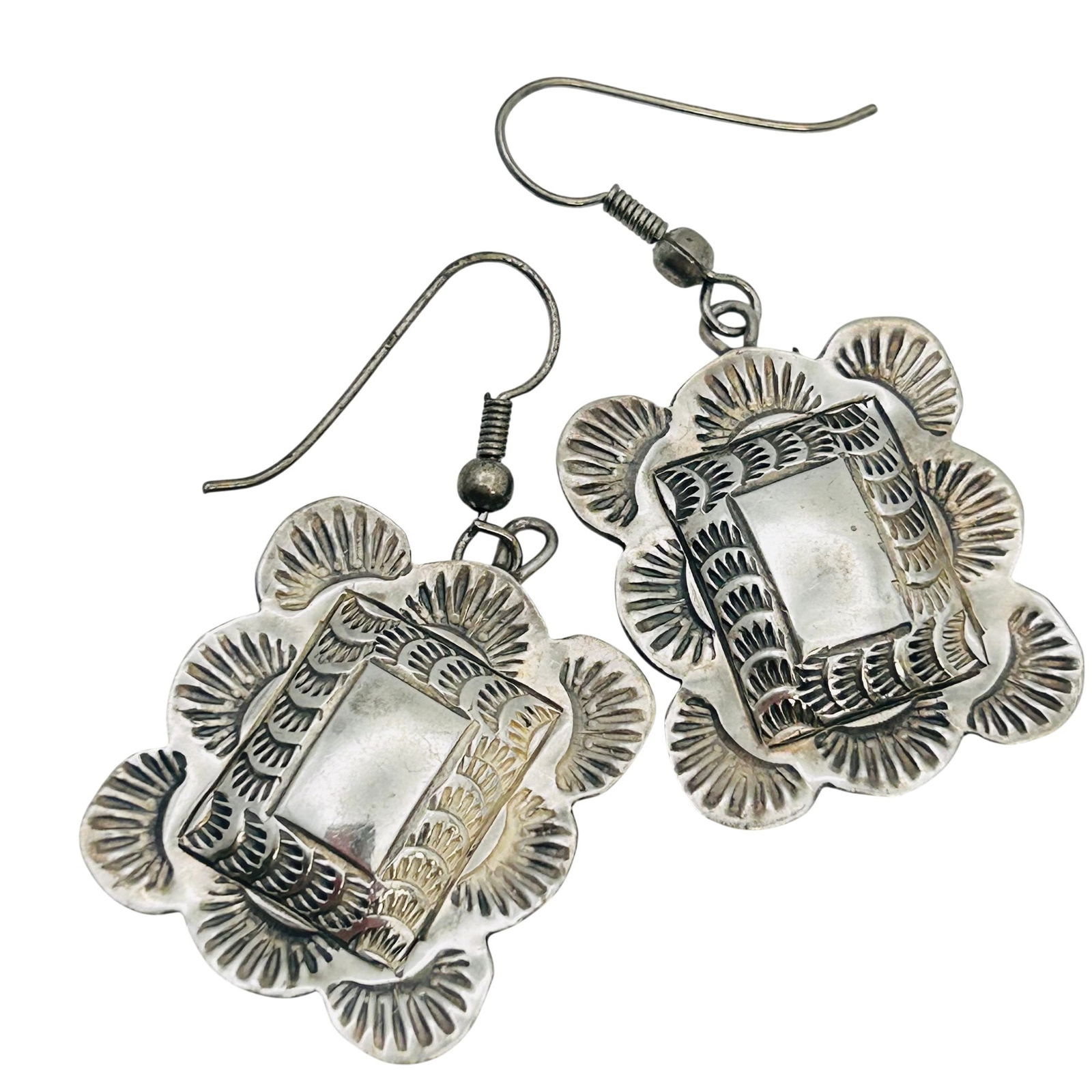 Navajo Sterling Rectangular Etched Dangle Earrings 7.26 G (1 of 6)